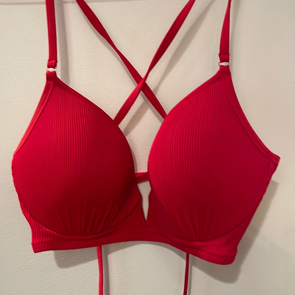Red hot padded bikini top 34D